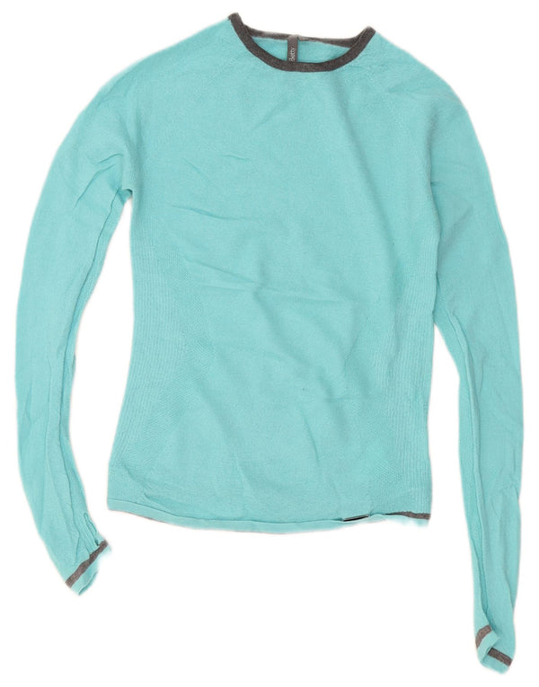 Sweaty Betty Dame Boat Neck Jumper Sweater UK 10 Small Blue Merino Wool