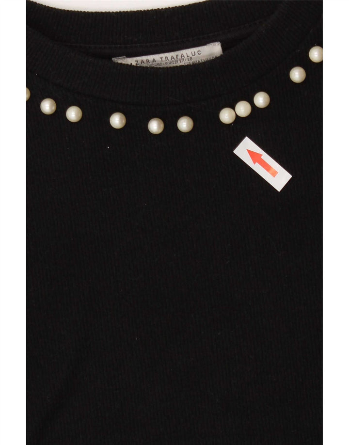 Zara Dame Bluse Top UK 10 Small Black Bomuld