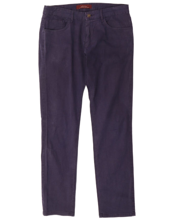 Zara Herre Slim Casual Bukser EU 42 Large W32 L31 Marineblå Bomuld