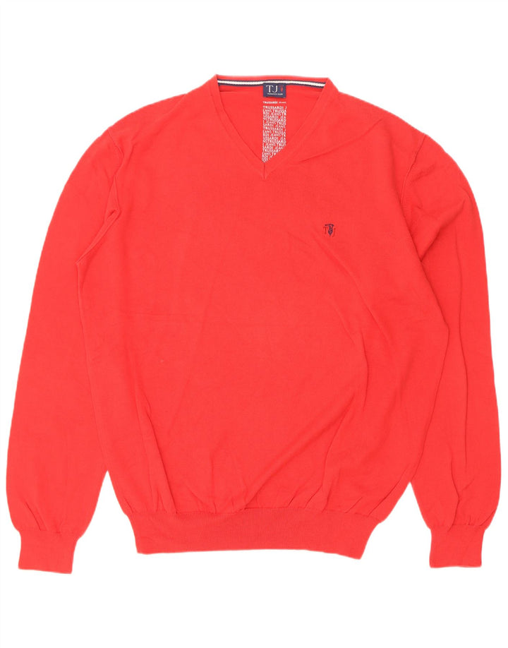 Trussardi Herre V-hals sweater Stor rød bomuld