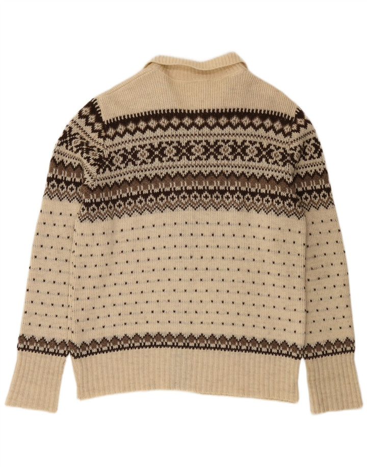 Clipper Herre cardigan sweater IT 54 XL Off White Fair Isle Wool