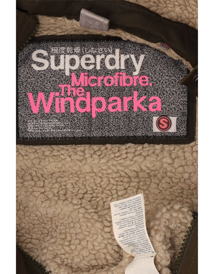 Superdry Parkajakke med hætte til kvinder UK 10 Small Khaki Bomuld