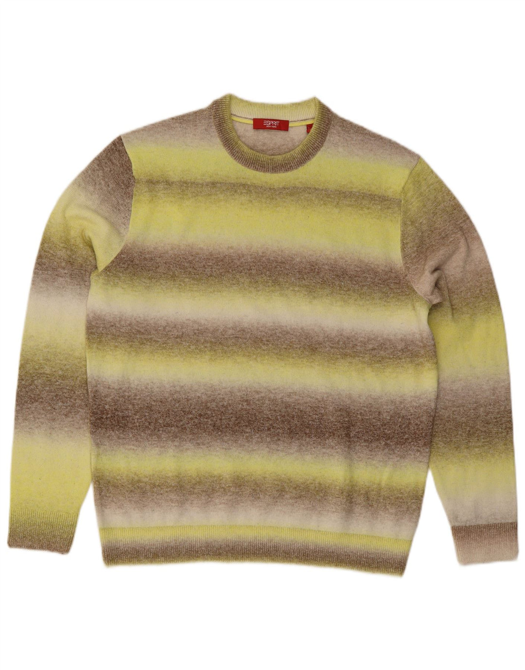 Esprit Herre Jumper Sweater med rund hals Stor gul stribet bomuld