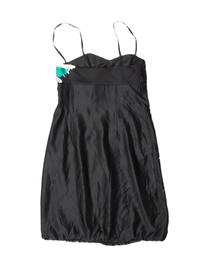 MONSOON Womens Sleeveless Bubble Dress UK 12 Medium Black Floral Silk