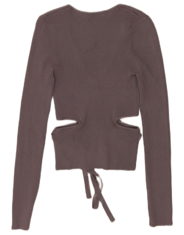 Zara Womens Cut Out Crop Top UK 10 Small Grey Viscose