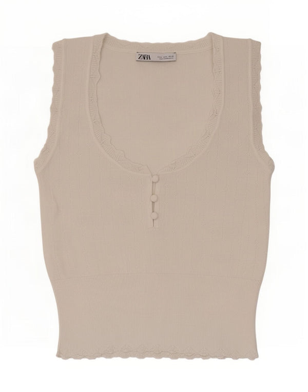 Zara Damevest Top UK 12 Medium White Viscose