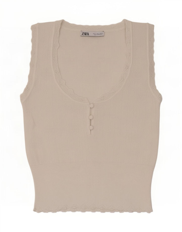 Zara Damevest Top UK 12 Medium White Viscose