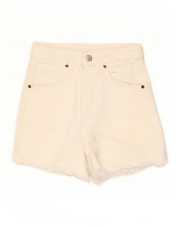 Zara Womens High Waist Denim Shorts EU 34 2XS W22 Off White Cotton