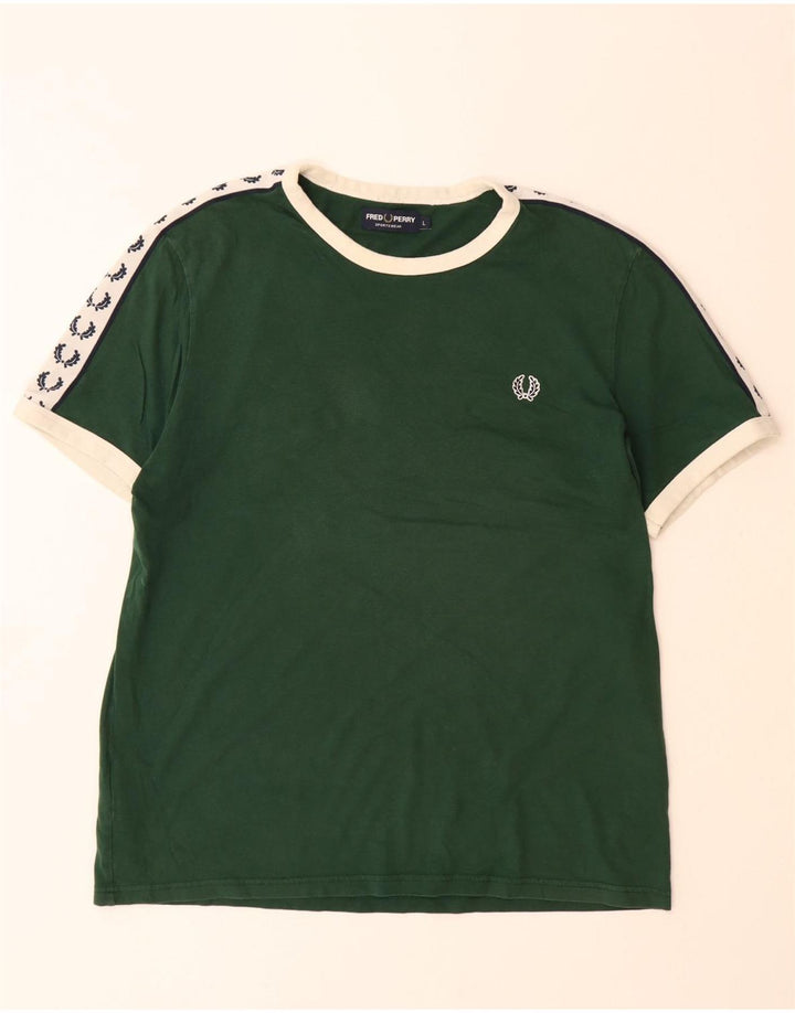 FRED PERRY Herre grafisk T-shirt Top Stor Grøn Colourblock Bomuld