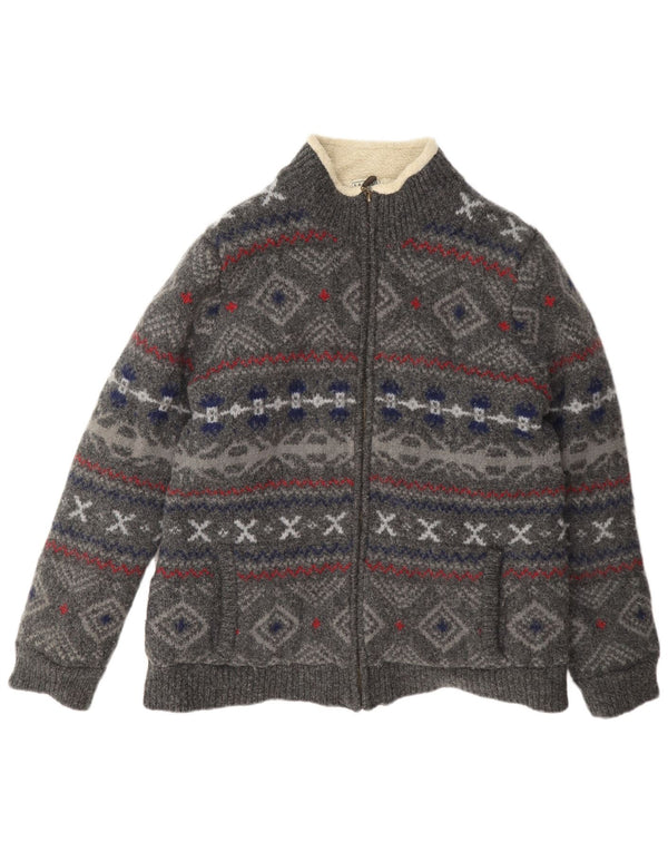 L.L.Bean Herre Sherpa Cardigan Sweater 2XL Grå Fair Isle Wool