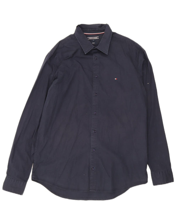 Tommy Hilfiger herre Slim Fit skjorte XL marineblå bomuld