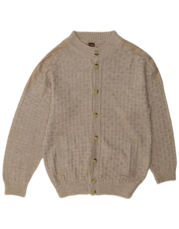 Vintage herre cardigan sweater IT 52 Stor beige geometrisk hør