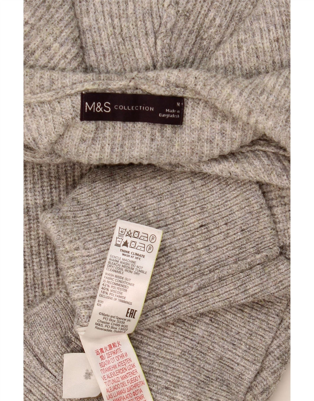 MARKS & SPENCER Dame hætte cardigan sweater UK 14 mellemgrå polyester