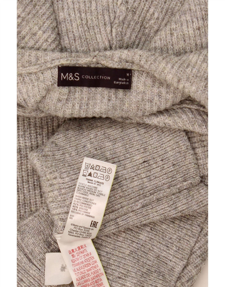 MARKS & SPENCER Dame hætte cardigan sweater UK 14 mellemgrå polyester