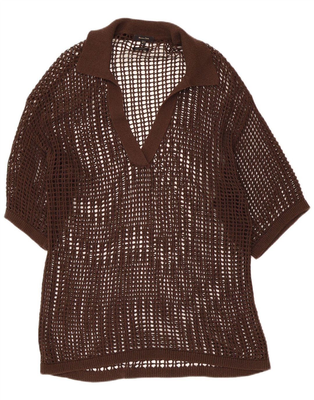Massimo Dutti Dame Se Through Hæklet Bluse Top UK 14 Medium Brun