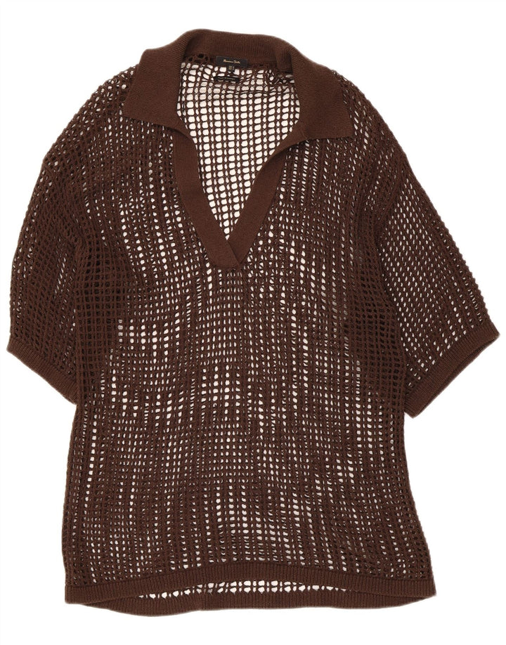 Massimo Dutti Dame Se Through Hæklet Bluse Top UK 14 Medium Brun