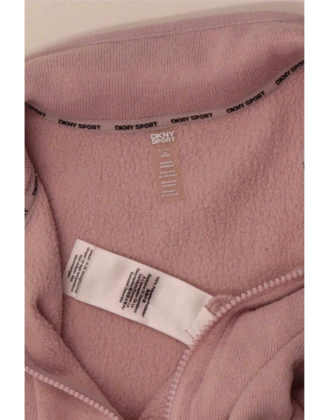 Dkny Womens Zip Neck Oversized Fleece Jumper UK 10 Small Pink Polyester