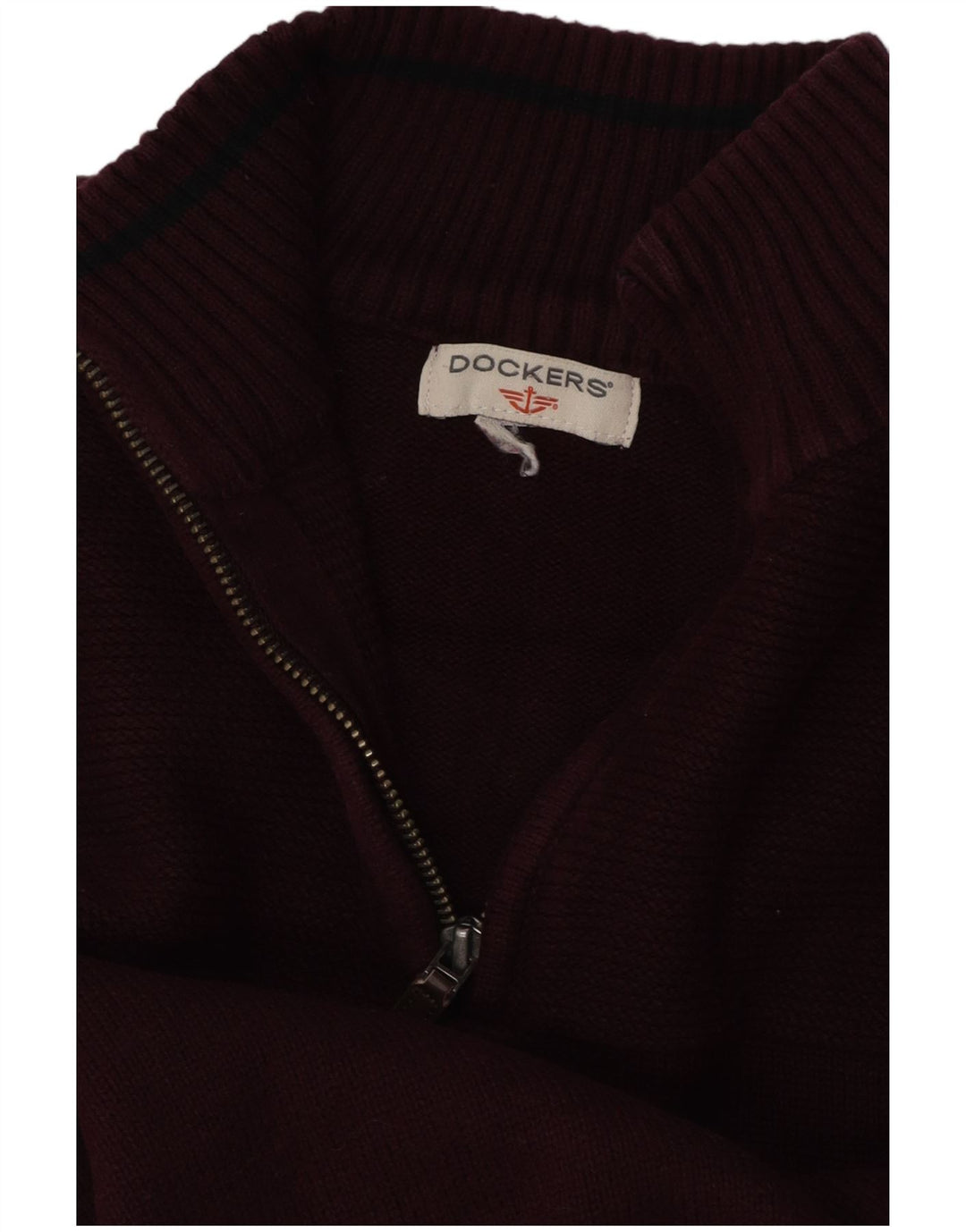 DOCKERS Herre Zip Neck Jumper Sweater Large Burgundy