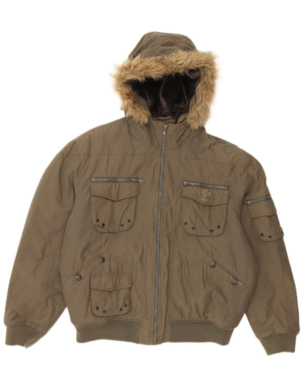 Wampum Herre hættepolstret jakke UK 42 XL Khaki Bomuld