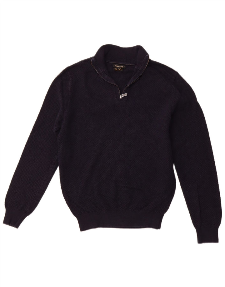 MASSIMO DUTTI Dame sweater med lynlås-hals UK 12 Medium Navyblå Bomuld