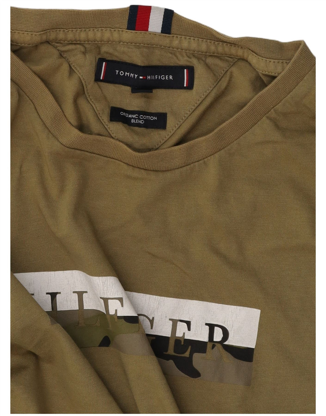 TOMMY HILFIGER Herre grafisk T-shirt Top Medium Khaki Bomuld