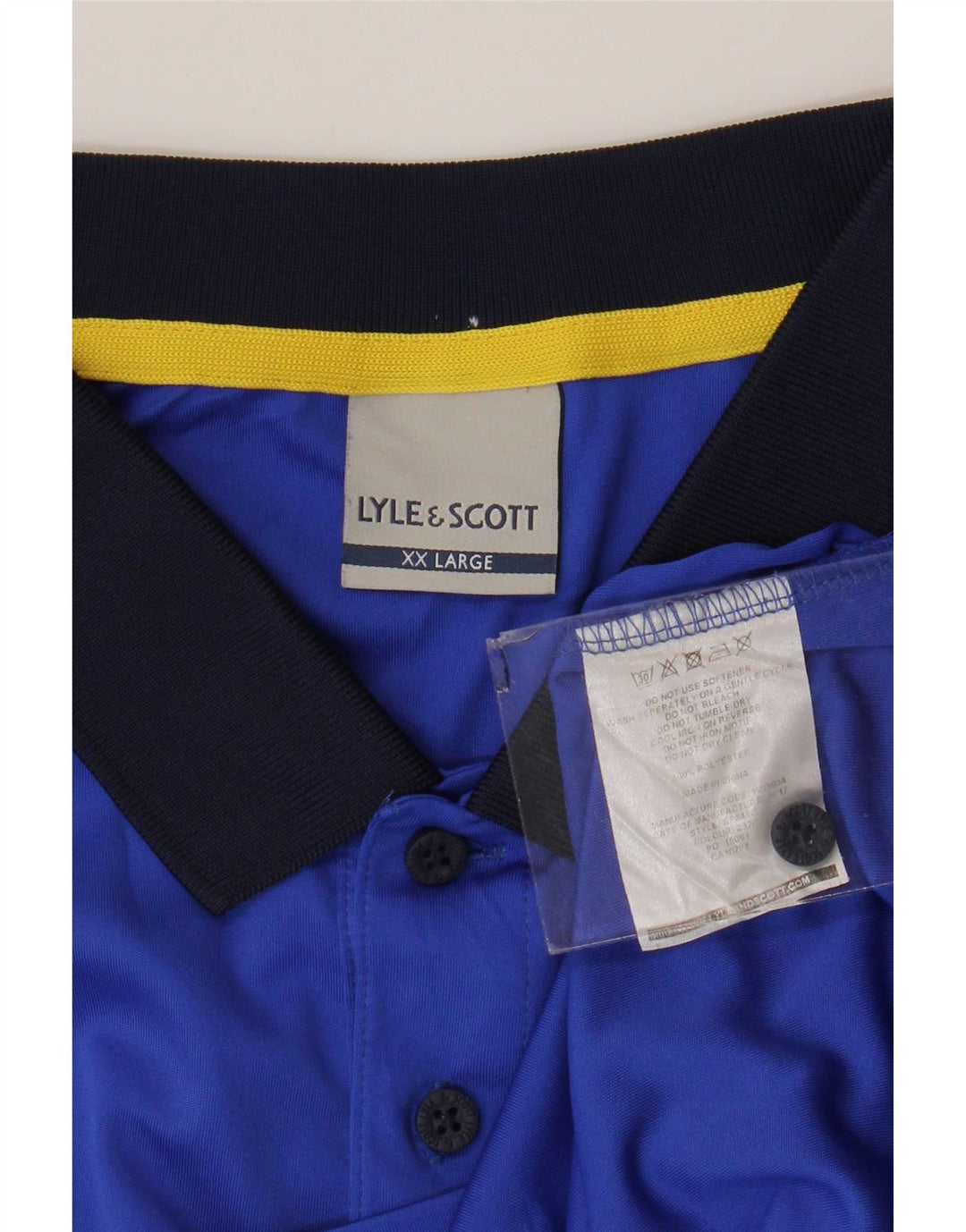 Lyle & Scott herre poloskjorte 2XL blå geometrisk polyester