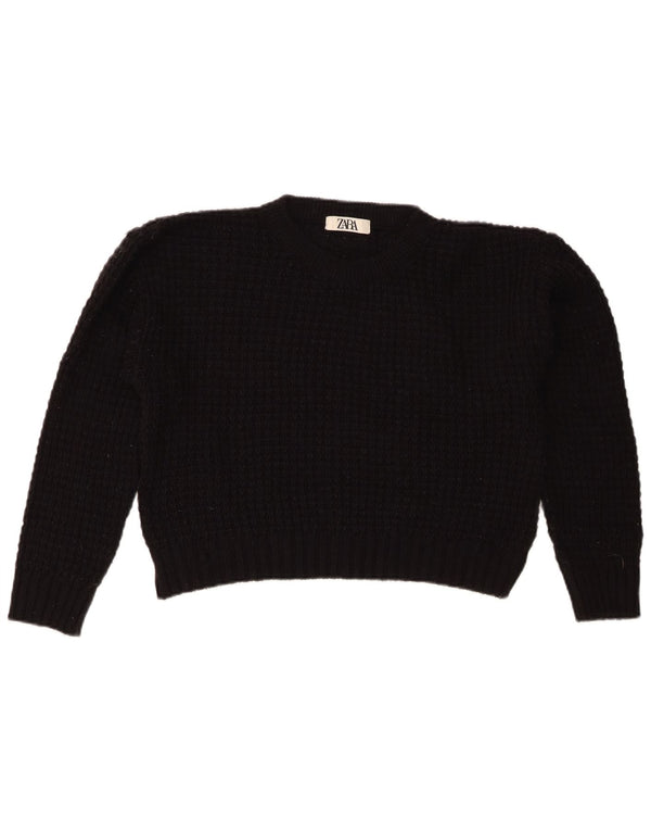 Zara Womens Crop Crew Neck Jumper Sweater UK 14 Medium Black