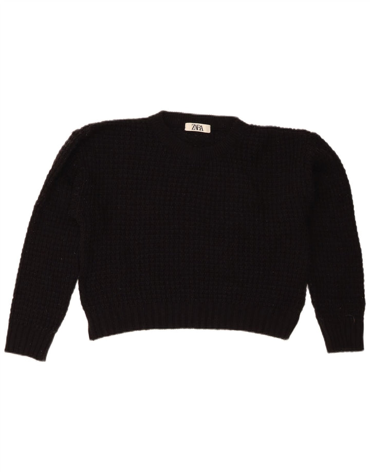 Zara Womens Crop Crew Neck Jumper Sweater UK 14 Medium Black