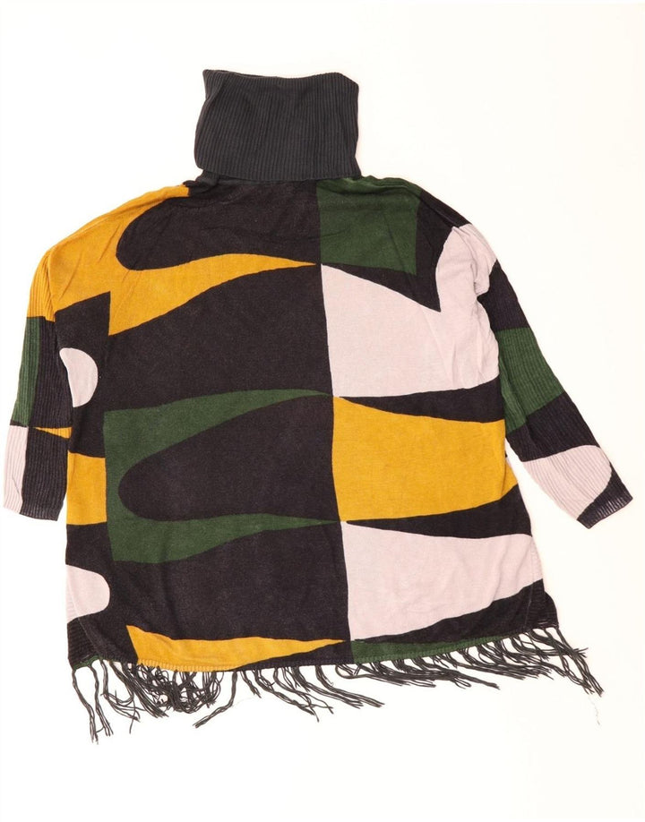 Desigual Dame Roll Neck Jumper Sweater UK 10 Small Green Geometric