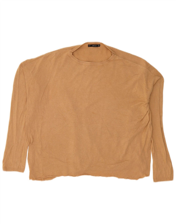 Zara Dame Oversized Crew Neck Jumper Sweater UK 14 Medium Beige