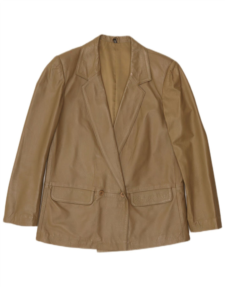 Vintage Dame Oversized Læderjakke IT 38 XS Khaki Læder