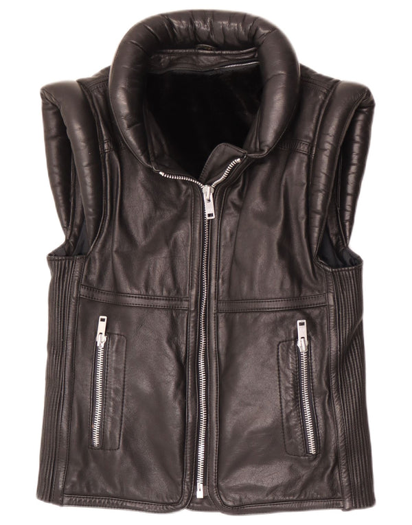 Vintage Herre Læder Gilet UK 38 Medium Sort Læder