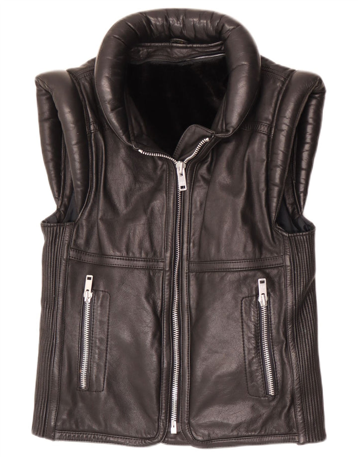 Vintage Herre Læder Gilet UK 38 Medium Sort Læder