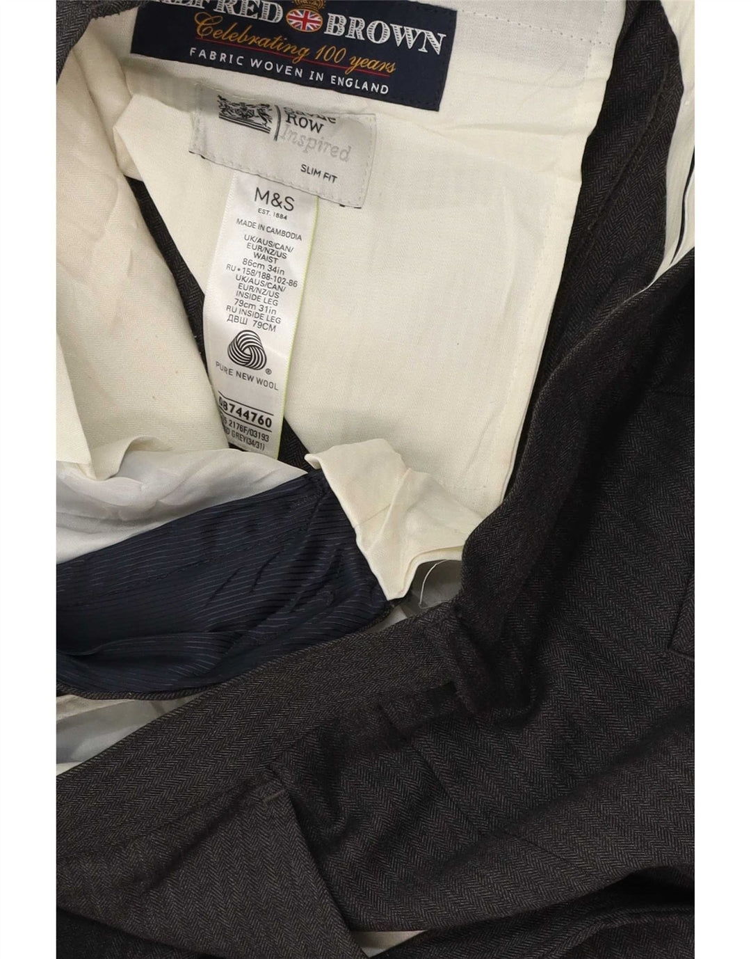 Marks & Spencer Herre Slim Fit Suit Bukser W34 L31 Grå Uld