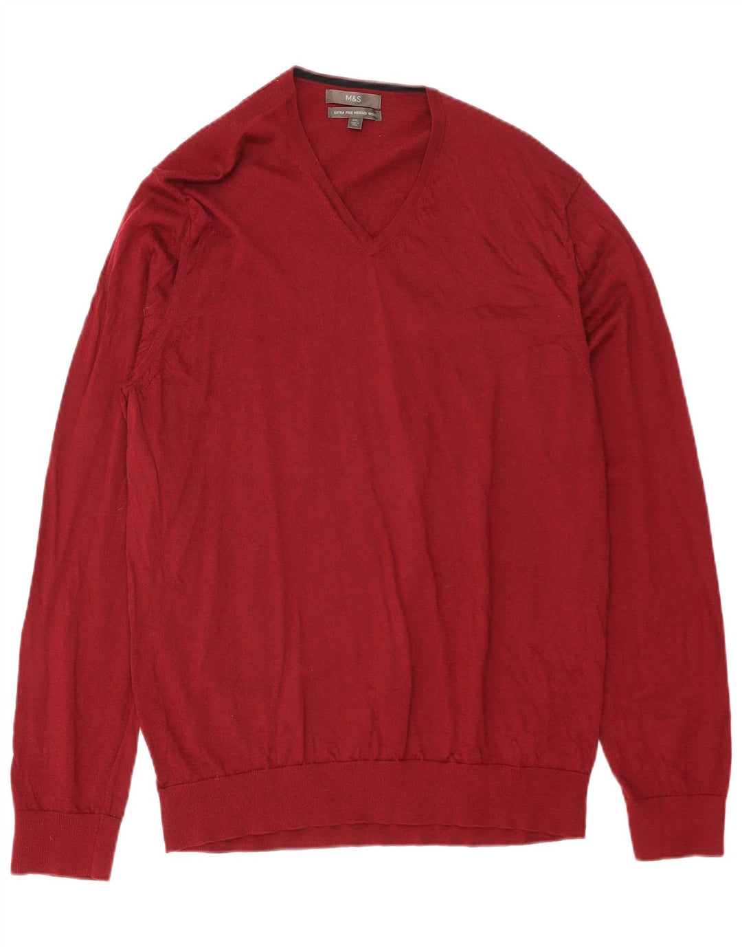 MARKS & SPENCER Herre V-hals sweater 2XL Rød Merinould