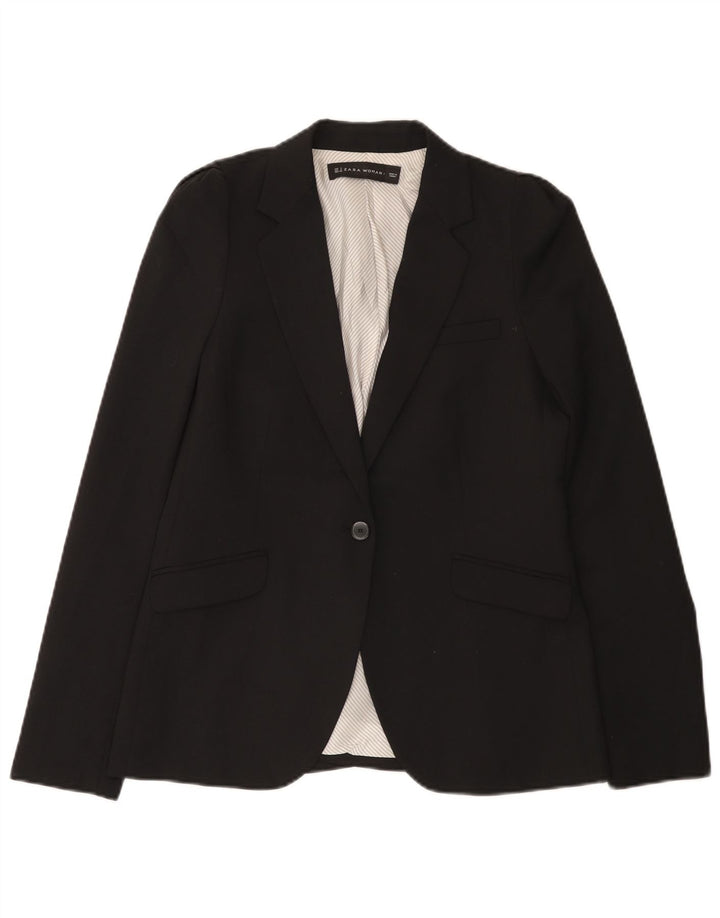 Zara Dame 1 Knap Blazer Jacket UK 10 Small Black Polyester
