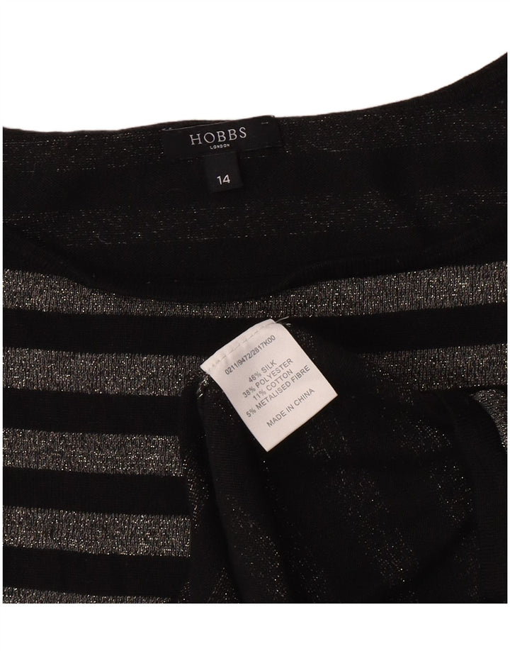 Hobbs Dame Top Langærmet UK 14 Medium Sort Stribet Silke