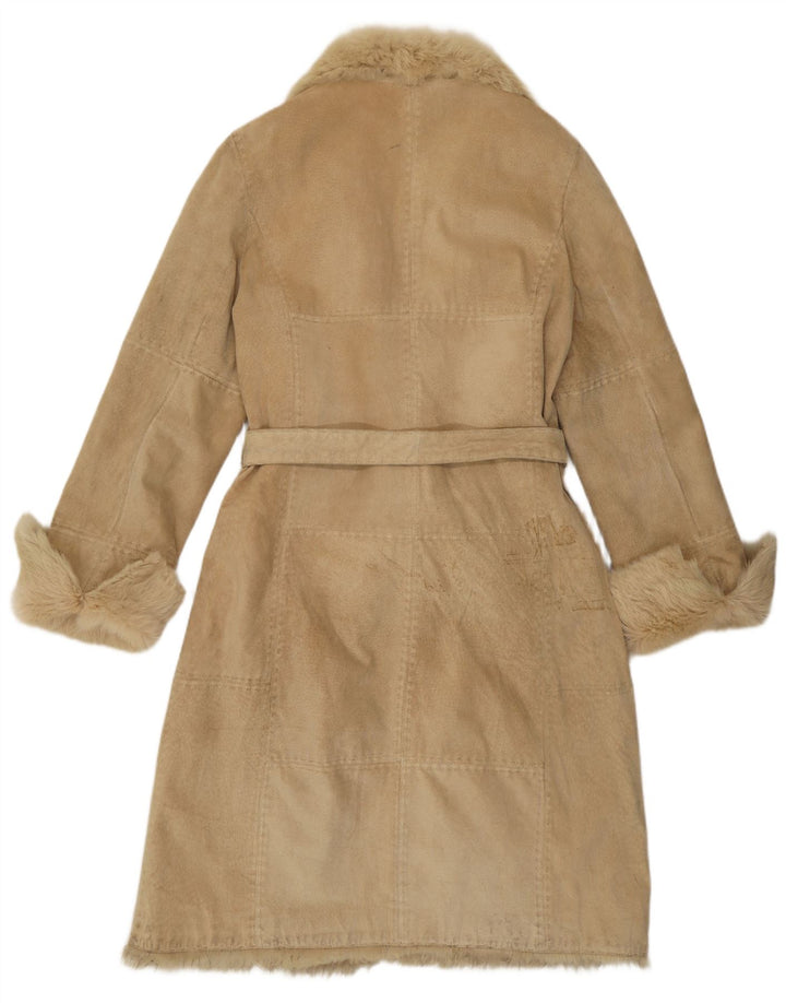 Vintage læderfrakke til kvinder IT 48 XL Beige Patchwork læder
