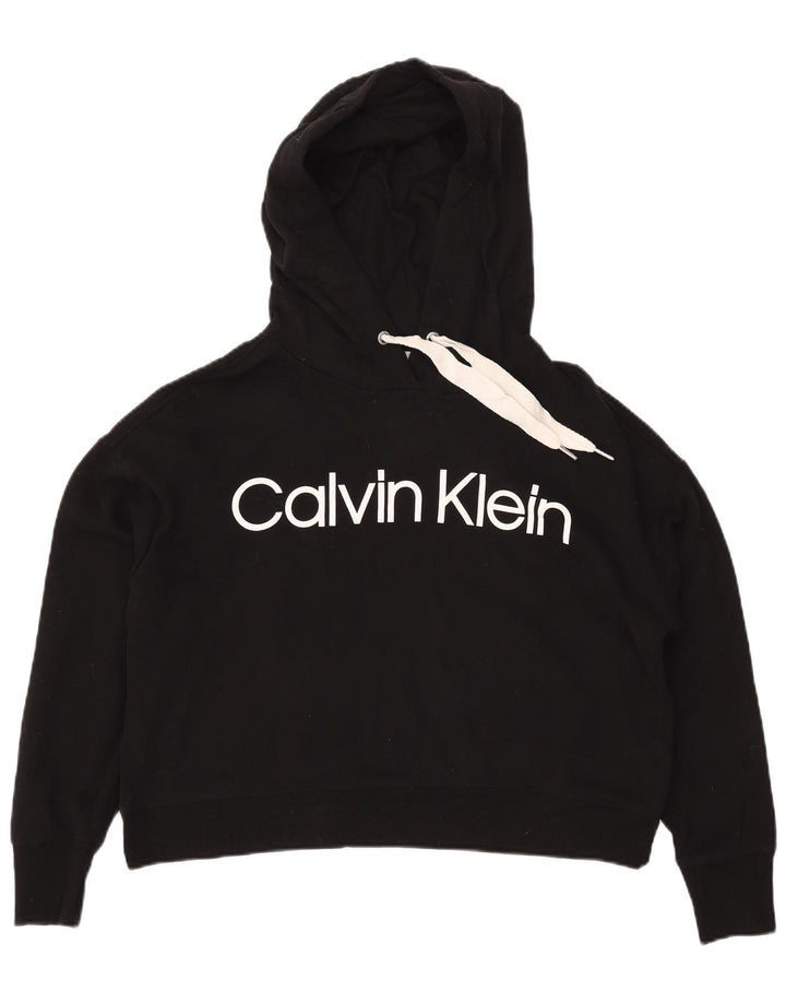 CALVIN KLEIN Dame Oversized Crop Hoodie Jumper UK 14 Medium Black