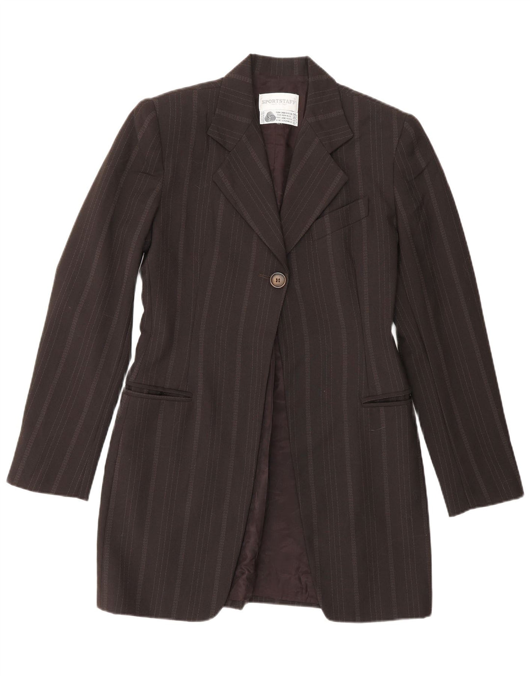 Sportstaff Dame Longline 1 Knap Blazer Jacket UK 10 Lille Brun Stribet