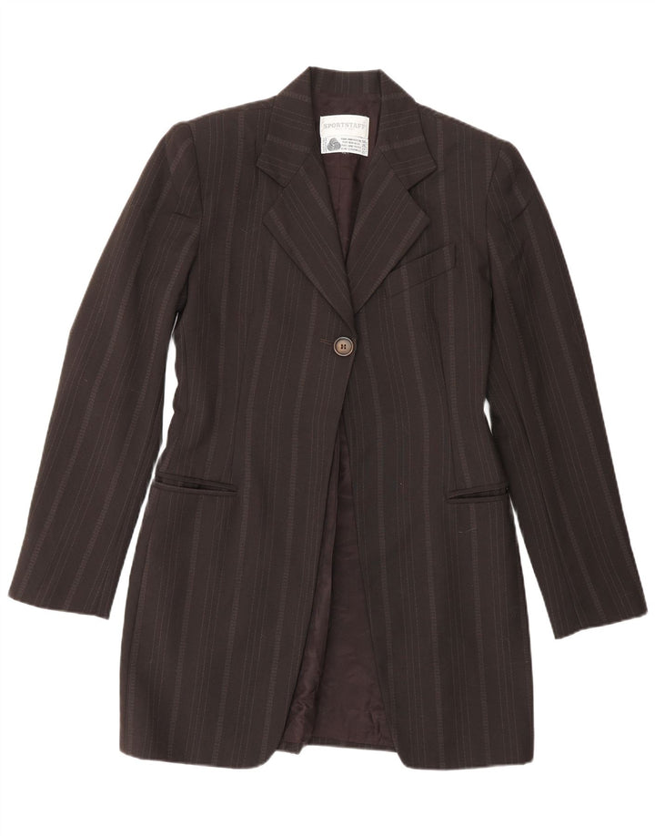 Sportstaff Dame Longline 1 Knap Blazer Jacket UK 10 Lille Brun Stribet
