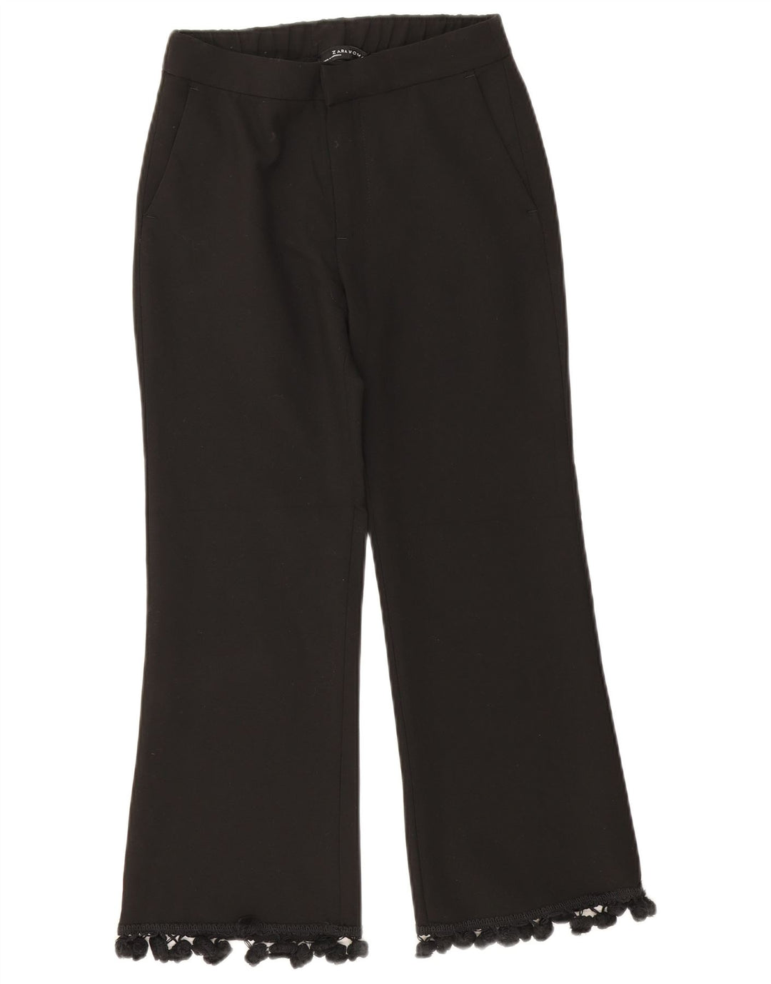 Zara Dame Bootcut Cropped Trousers XS W24 L24 Sort Polyester