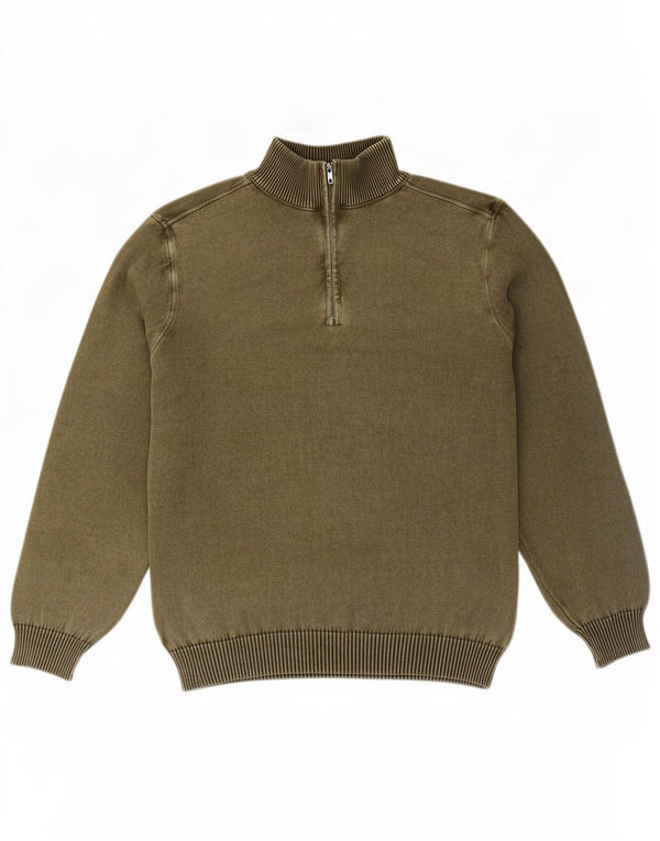 Marlboro Classics Herre Zip Neck Jumper Sweater 2XL Khaki Bomuld