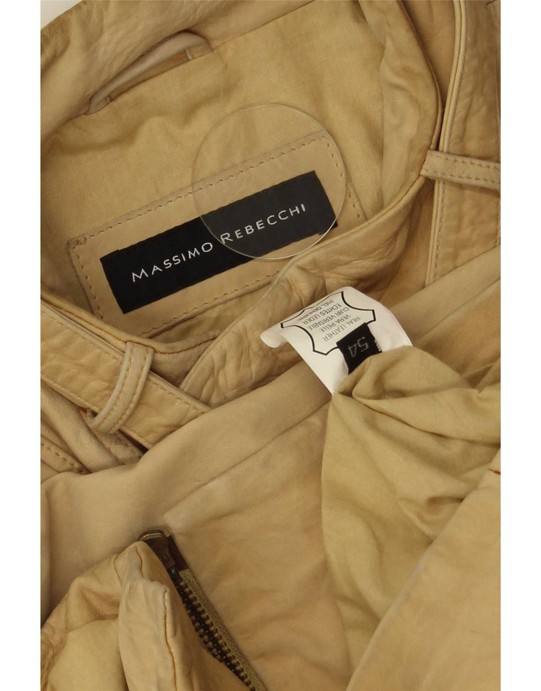 Massimo Rebecchi Herre Læder Biker Jacket IT 54 2XL Beige Læder