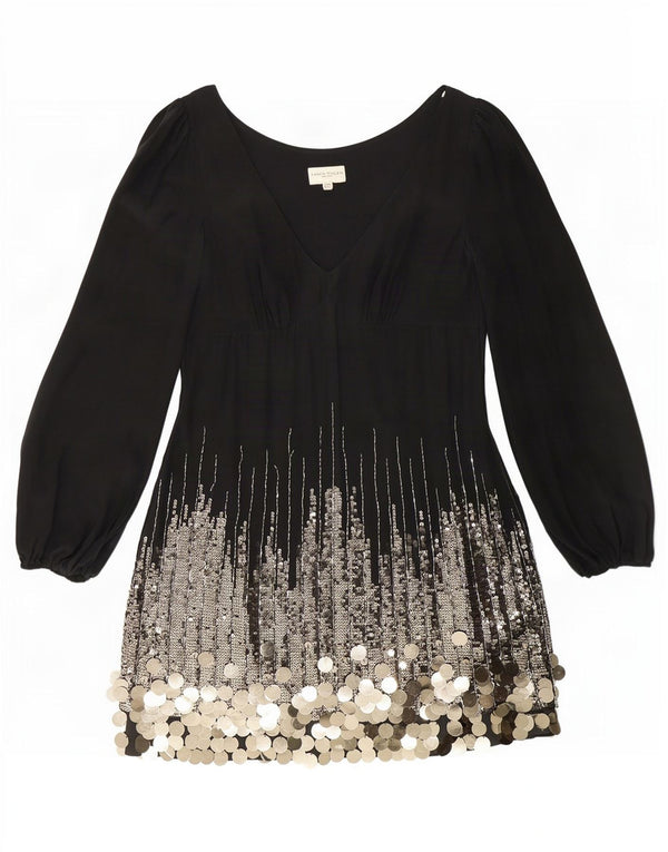 Karen Millen Dame Langærmet Tunika Kjole UK 10 Small Black Silk
