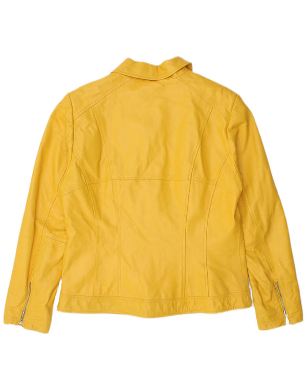 VINTAGE Dame Læderjakke UK 14 Medium Yellow Læder