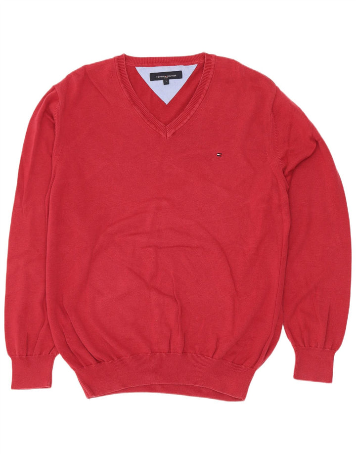 Tommy Hilfiger Herre V-hals sweater Stor rød bomuld