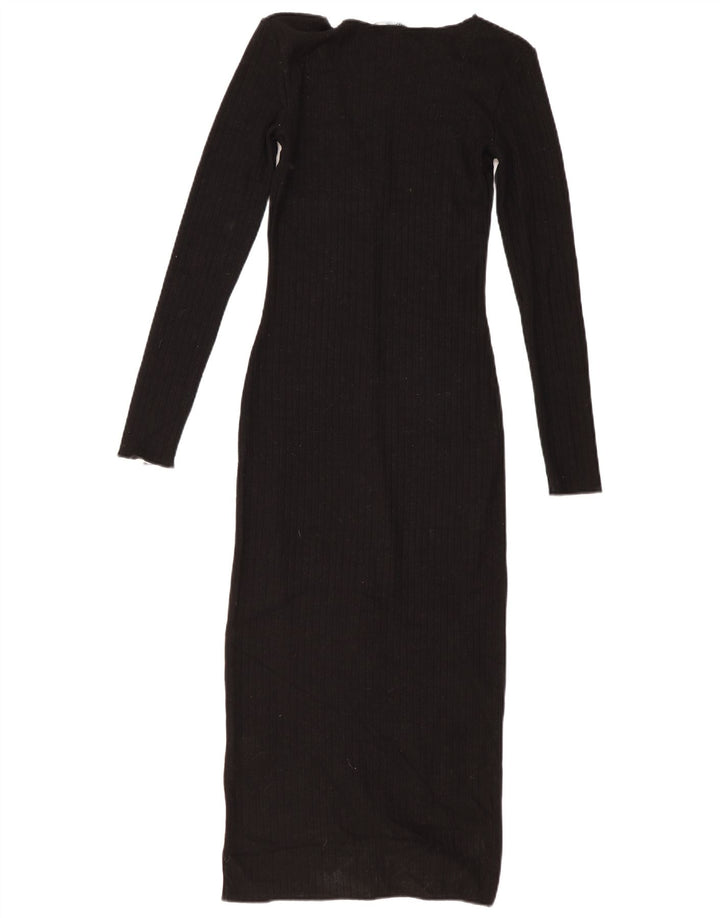 Zara Dame Maxi Jumper Kjole UK 10 Small Black Viscose