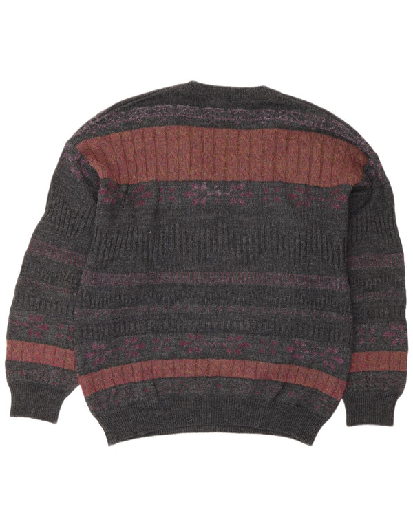 Il Granchio Mens V-Neck Jumper Sweater Large Grey Fair Isle
