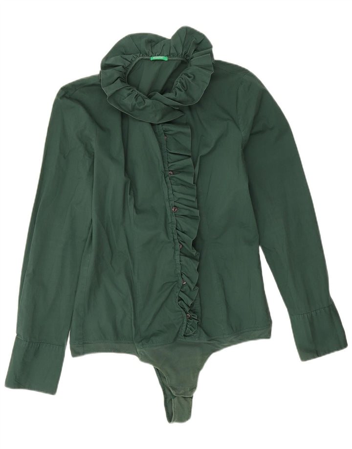 Benetton Womens Flæse Front Bodysuit UK 16 Large Green Bomuld